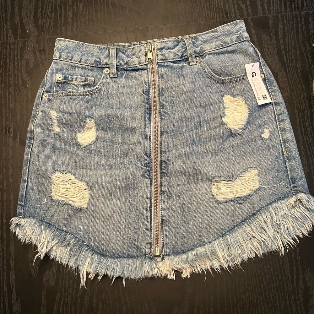 Garage Light Blue Distressed Mini Skirt